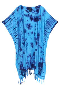 Blue HIPPIE Gypsy Tie Dye Kimono Cardigan Shawl Wrap Swimsuit Cover Up Jacket One Size