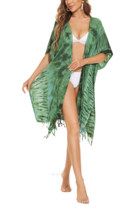 Green HIPPIE Gypsy Tie Dye Kimono Cardigan Shawl Wrap Swimsuit Cover Up Jacket One Size