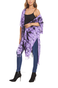 Purple HIPPIE Gypsy Tie Dye Kimono Cardigan Shawl Wrap Swimsuit Cover Up Jacket One Size