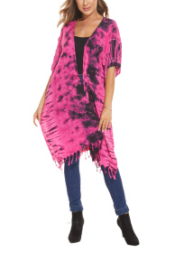 Fuchsia HIPPIE Gypsy Tie Dye Kimono Cardigan Shawl Wrap Swimsuit Cover Up Jacket One Size