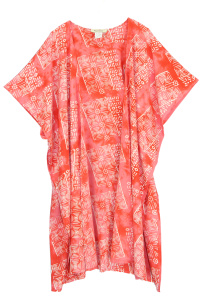 Coral HIPPIE Gypsy Hand Batik Kimono Cardigan Shawl Wrap Swimsuit Cover Up Jacket One Size