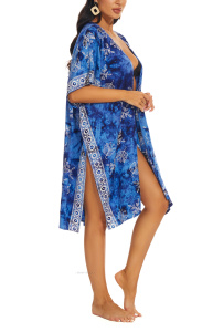 Blue HIPPIE Gypsy Hand Batik Kimono Cardigan Shawl Wrap Swimsuit Cover Up Jacket One Size