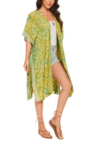 Olive HIPPIE Gypsy Hand Batik Kimono Cardigan Shawl Wrap Swimsuit Cover Up Jacket One Size