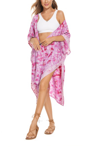 Orchid purple HIPPIE Gypsy Hand Batik Kimono Cardigan Shawl Wrap Swimsuit Cover Up Jacket One Size