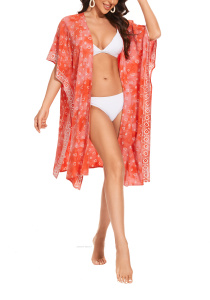 Coral HIPPIE Gypsy Hand Batik Kimono Cardigan Shawl Wrap Swimsuit Cover Up Jacket One Size