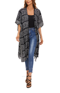 Black HIPPIE Gypsy Hand Batik Kimono Cardigan Shawl Wrap Swimsuit Cover Up Jacket One Size