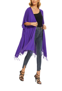 Purple Long Solid Kimono Cardigan Shawl Wrap Swimsuit Cover Up Jacket One Size