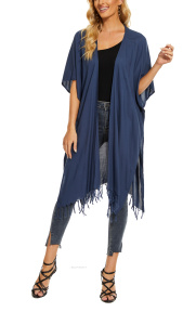 Navy blue Long Solid Kimono Cardigan Shawl Wrap Swimsuit Cover Up Jacket One Size