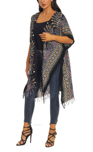 Black HIPPIE Gypsy Kimono Cardigan Shawl Wrap Swimsuit Cover Up Jacket One Size