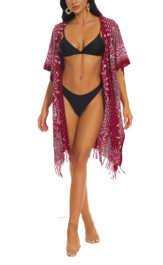 Maroon HIPPIE Gypsy Kimono Cardigan Shawl Wrap Swimsuit Cover Up Jacket One Size