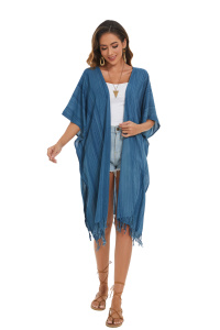 Dark blue HIPPIE Gypsy Stripe Kimono Cardigan Shawl Wrap Swimsuit Cover Up Jacket One SizeS50014763_0_image_IJUST_WORKING