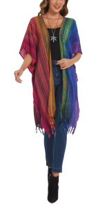 Multicoloured HIPPIE Gypsy Stripe Kimono Cardigan Shawl Wrap Swimsuit Cover Up Jacket One SizeS50014768_0_image_IJUST_WORKING