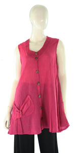 AMARANTH RED Lagenlook Cotton Tunic Top L US