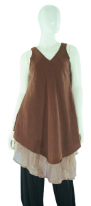 BROWN Lagenlook Cotton Tunic Top S US