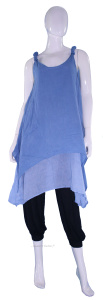 BLUE Lagenlook Cotton Tunic Top S US