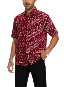 Classicmod Maroon Cotton Handmade Block Batik Men Shirts Summer Beach Wear