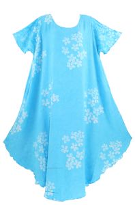 Blue Batik Caftan Tunic Tank Short Sleeve Long Dress Cover Up Plus Sz XL