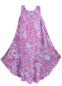 Purple Batik Caftan Tunic Tank Sleeveless Dress Cover Up Plus Sz 1X 2X