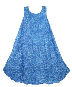 Blue Batik Caftan Tunic Tank Sleeveless Dress Cover Up Plus Sz 1X 2X