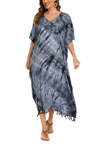 Grey Tie Dye Caftan Kaftan Loungewear Maxi Plus Size Long Dress 3X 4X