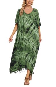 Green Tie Dye Caftan Kaftan Loungewear Maxi Plus Size Long Dress XL to 4X