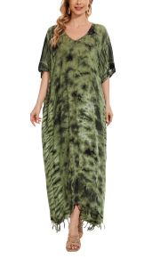 Green Hippie Tie Dye Caftan Kaftan Loungewear Maxi Plus Size Long Dress 3X 4XS10014153-MU_0_image_IJUST_WORKING