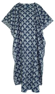 Dark blue Hand Blocked Batik Hippie Caftan Kaftan Loungewear Maxi Plus Size Long Dress XL to 4X
