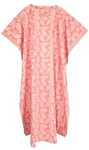 Pink Hand Blocked Batik Hippie Caftan Kaftan Loungewear Maxi Plus Size Long Dress XL to 4X