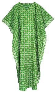 Green Hand Blocked Batik Hippie Caftan Kaftan Loungewear Maxi Plus Size Long Dress XL to 4X