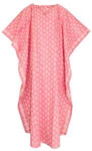 Pink Hand Blocked Batik Hippie Caftan Kaftan Loungewear Maxi Plus Size Long Dress XL to 4X
