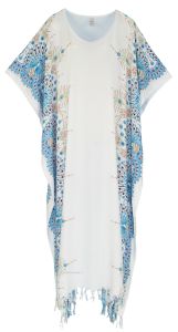 White Flora Plus Size Kaftan Kimono Loungewear Maxi Long Dress 3X 4X
