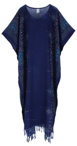 Dark blue Flora Plus Size Kaftan Kimono Loungewear Maxi Long Dress 3X 4X
