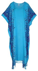 Blue Flora Plus Size Kaftan Kimono Loungewear Maxi Long Dress 3X 4X