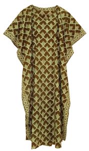 Brown Hand Blocked Batik Hippie Caftan Kaftan Loungewear Maxi Plus Size Long Dress XL to 4X