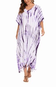Purple Hippie Tie Dye Caftan Kaftan Loungewear Maxi Plus Size Long Dress XL to 4X