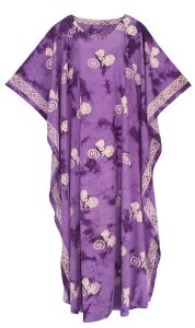 Purple Hand Blocked Batik Rayon Caftan Kaftan Loungewear Maxi Plus Size Long Dress 3X 4X