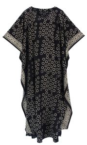 Black Hand Blocked Batik Rayon Caftan Kaftan Loungewear Maxi Plus Size Long Dress XL to 4X