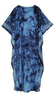 Dark blue Hand Blocked Batik Rayon Caftan Kaftan Loungewear Maxi Plus Size Long Dress XL to 4X