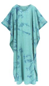Turquoise Hand Blocked Batik Rayon Caftan Kaftan Loungewear Maxi Plus Size Long Dress XL to  4X