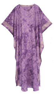 Purple Hand Blocked Batik Rayon Caftan Kaftan Loungewear Maxi Plus Size Long Dress XL 1X 2X