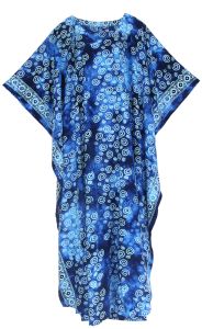 Dark blue Hand Blocked Batik Rayon Caftan Kaftan Loungewear Maxi Plus Size Long Dress 3X 4X
