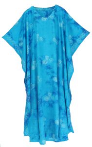 Blue Hand Blocked Batik Rayon Caftan Kaftan Loungewear Maxi Plus Size Long Dress XL to4X
