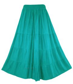 Turquoise Gypsy Long Maxi Tiered Skirt XL
