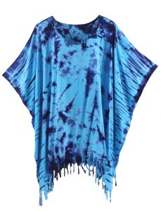 Blue HIPPIE Batik Tie Dye Tunic Blouse Kaftan Top XL to 4X