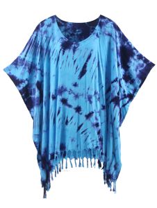Blue HIPPIE Batik Tie Dye Tunic Blouse Kaftan Top Plus Size XL 1X 2X