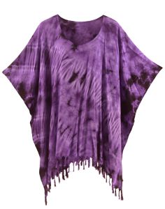 Purple HIPPIE Batik Tie Dye Tunic Blouse Kaftan Top Plus Size XL 1X 2X