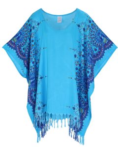 Blue Plus Size Tunic Tops Flora Short Sleeve V neck Shirt 3X 4X