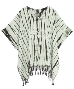 Grey HIPPIE Batik Tie Dye Stripe Plus Size Tunic Blouse Kaftan Top XL to 4X