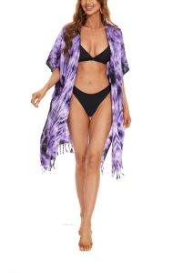 Purple HIPPIE Gypsy Tie Dye Kimono Cardigan Shawl Wrap Swimsuit Cover Up Jacket One Size