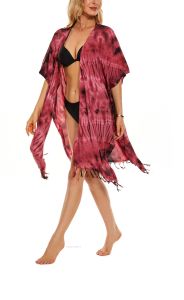 Red HIPPIE Gypsy Tie Dye Kimono Cardigan Shawl Wrap Swimsuit Cover Up Jacket One Size